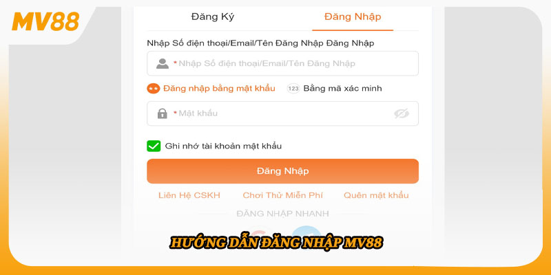 Hướng dẫn đăng nhập MV88